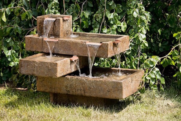 Contemporary Garden Lighted Bauhaus Fountain Cement American Made